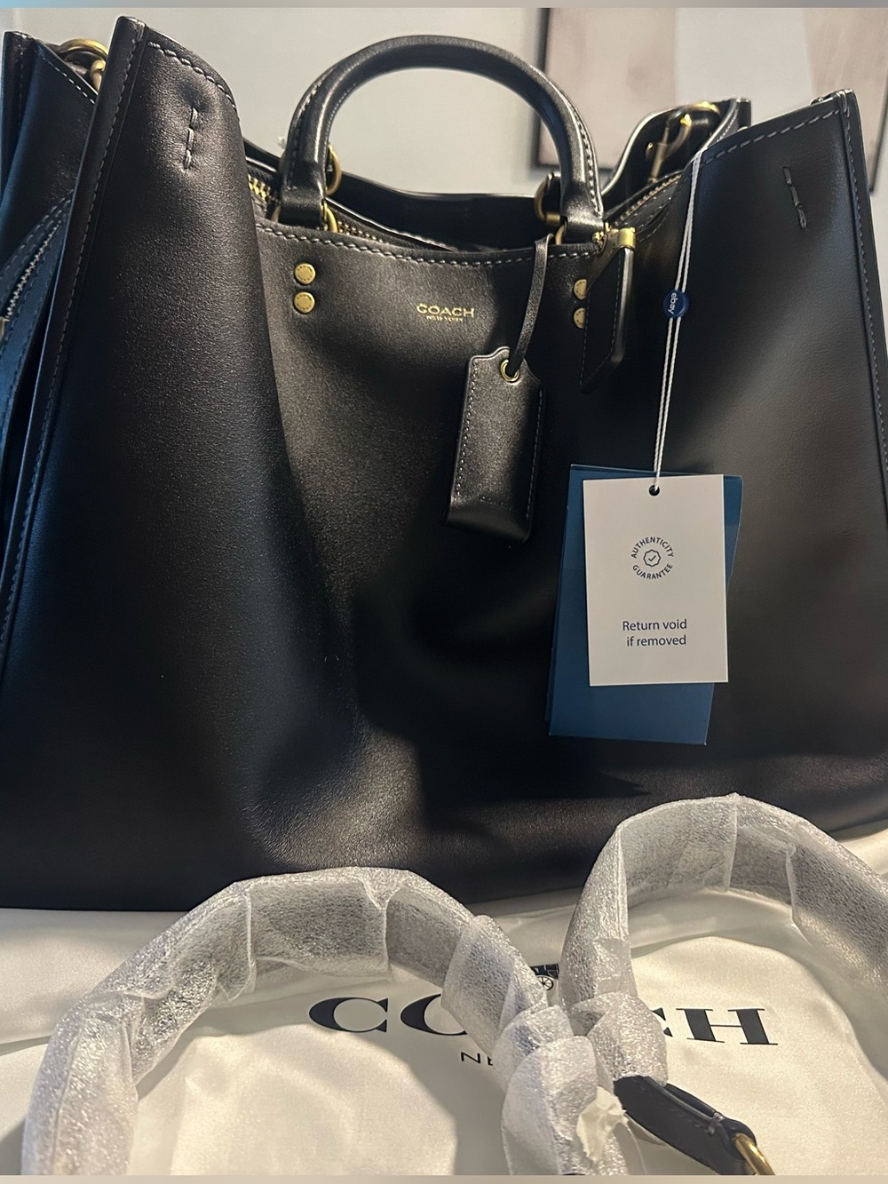 Coach Rogue 40 - Black Leather with Gold Hardware and Leather Tags
